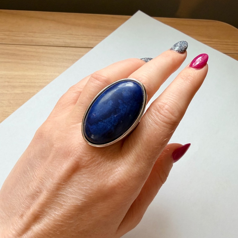 Dark Blue Oval Stone Ring - Picture 5 of 13